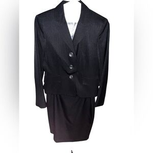 Evan Picone 2 pc navy blue career suit 3/4 sleeve skirt & blazer set womens 4